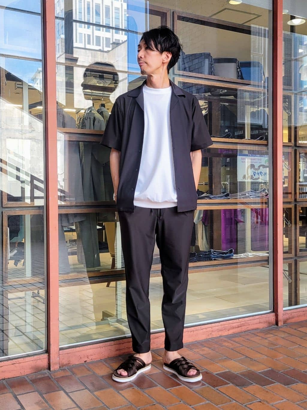 piroyaさんの「TAKEO KIKUCHI｜【COOL CITY WEAR】エアートール オープンカラーシャツ /接触冷感・通気性」を使ったコーディネート