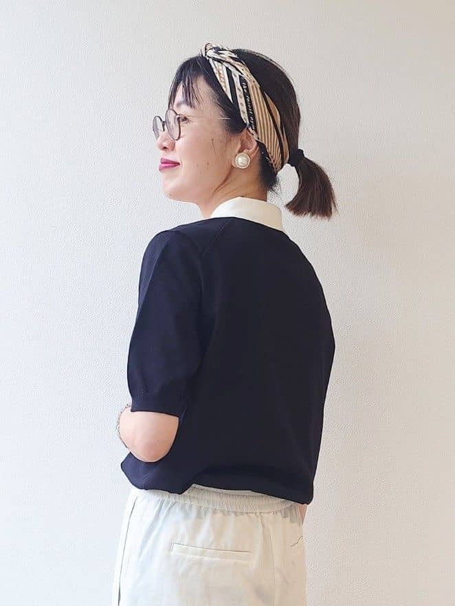 MUTSUKOさんの「UNTITLED｜【トレンド/きれいめ】5分袖ポロニット」を使ったコーディネート
