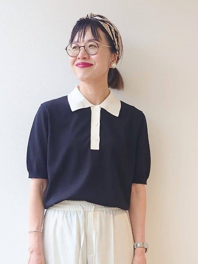 MUTSUKOさんの「UNTITLED｜【トレンド/きれいめ】5分袖ポロニット」を使ったコーディネート