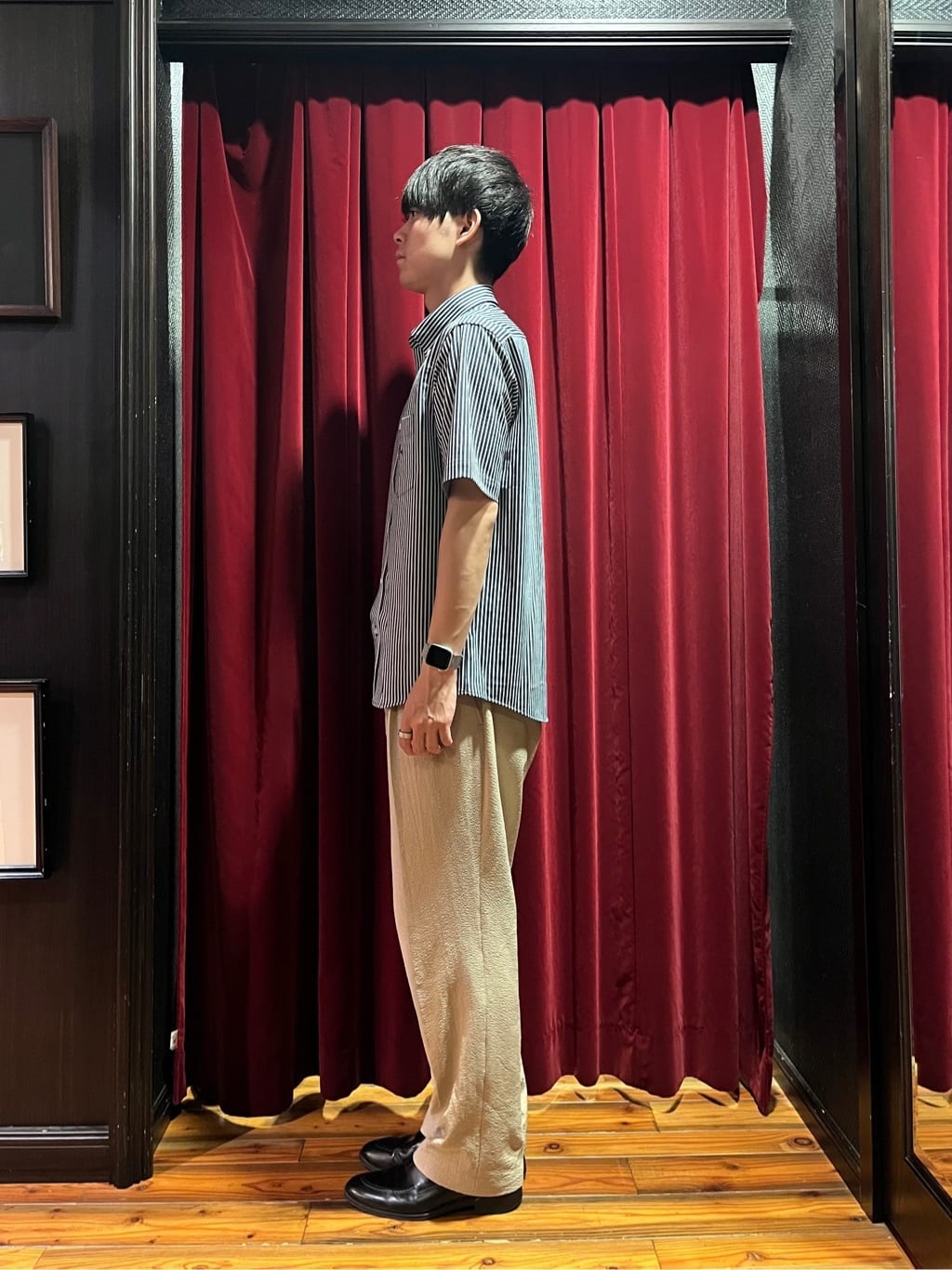 うっちーさんの「TAKEO KIKUCHI｜【COOL CITY WEAR】ストライプジャージ ボタンダウンシャツ /接触冷感」を使ったコーディネート