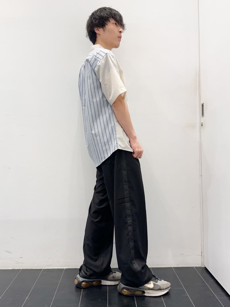 ちびちゃんさんの「THE SHOP TK｜ブロードパネルストライプ 半袖シャツ 洗濯機OK／サスティナブル素材」を使ったコーディネート