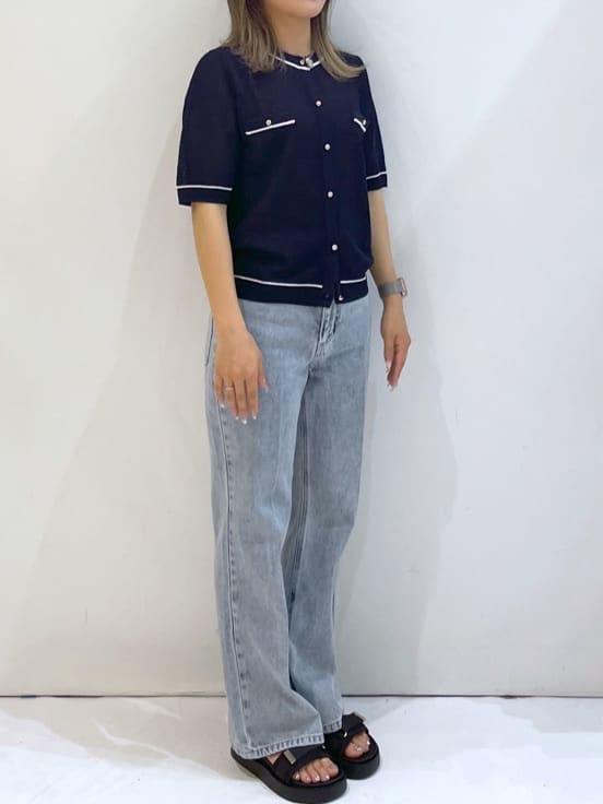 manaさんの「OPAQUE.CLIP｜バイカラー半袖カーディガン【洗える／抗ピル】」を使ったコーディネート