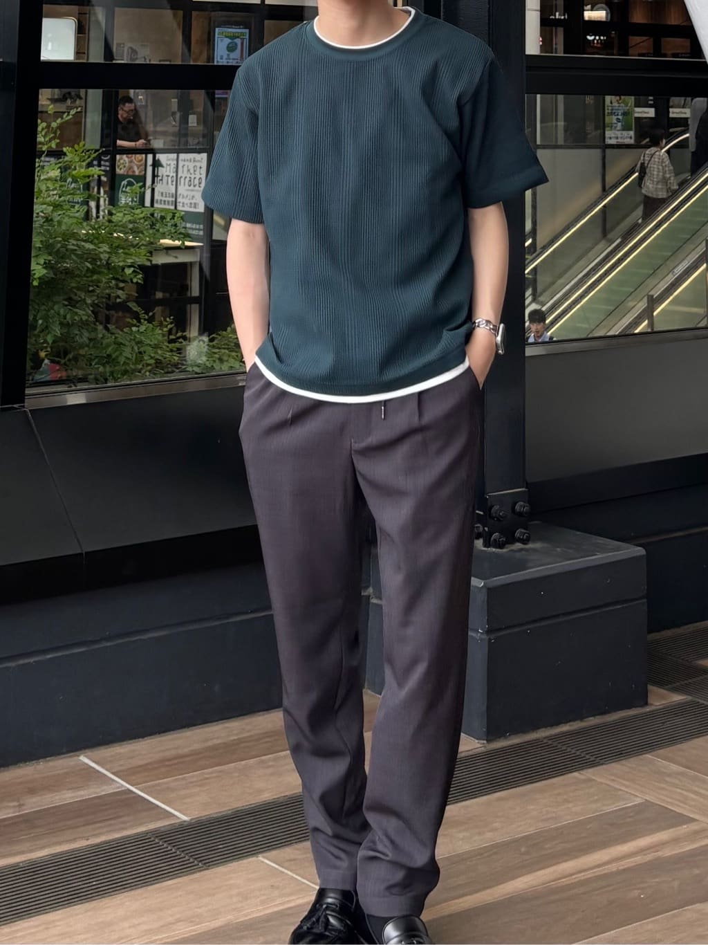 うらしーさんの「THE SHOP TK｜ランダムワッフル半袖Tシャツ 【洗濯機ＯＫ】」を使ったコーディネート
