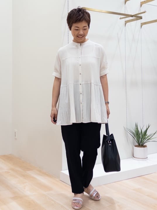 シュウコさんの「grove｜【体型カバー】ラフに着たい　ティアードプリーツブラウス」を使ったコーディネート