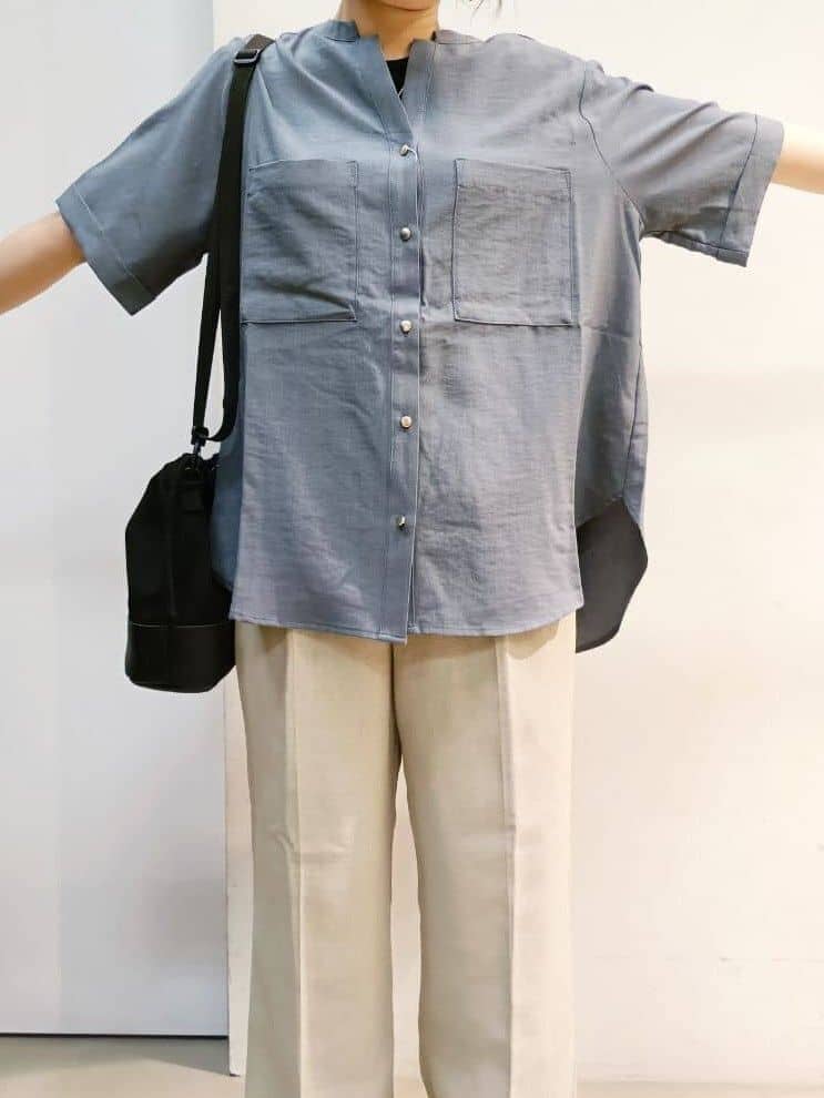 あんさんの「THE SHOP TK｜ダブルポケット5分袖シャツ/体型カバー／洗濯機OK」を使ったコーディネート