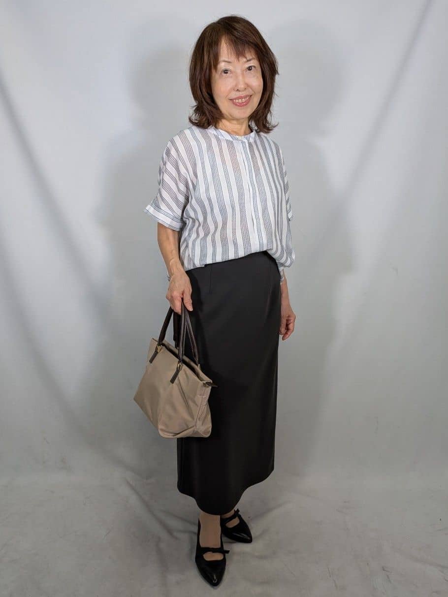 k.kazunoさんの「Reflect｜【洗える】ドビーストライプブラウス」を使ったコーディネート