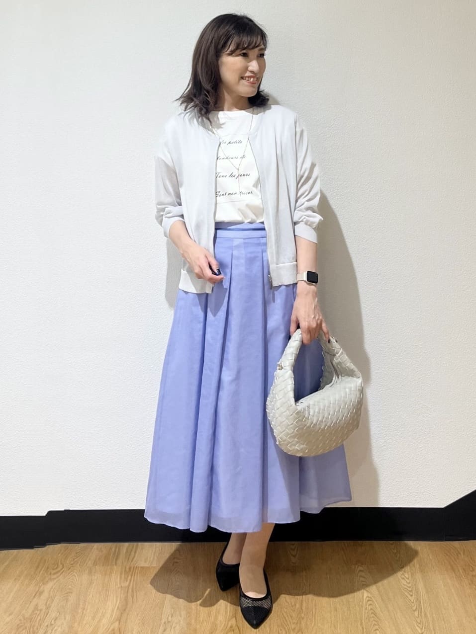 ayaさんの「Reflect｜【マシンウォッシュ可／セットアップ可】シアーボックスタックプリーツスカート」を使ったコーディネート