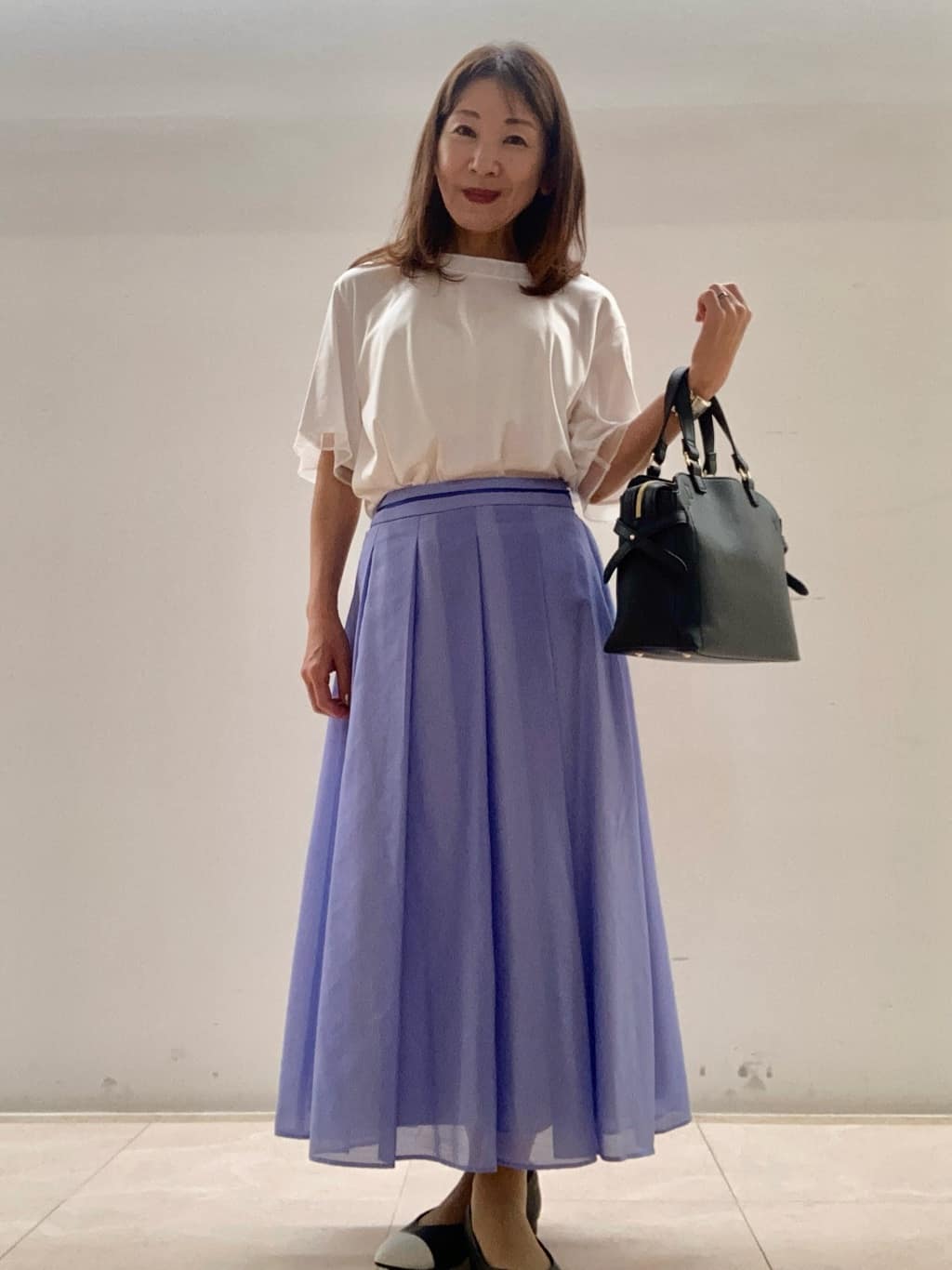 kurodaさんの「Reflect｜【マシンウォッシュ可／セットアップ可】シアーボックスタックプリーツスカート」を使ったコーディネート