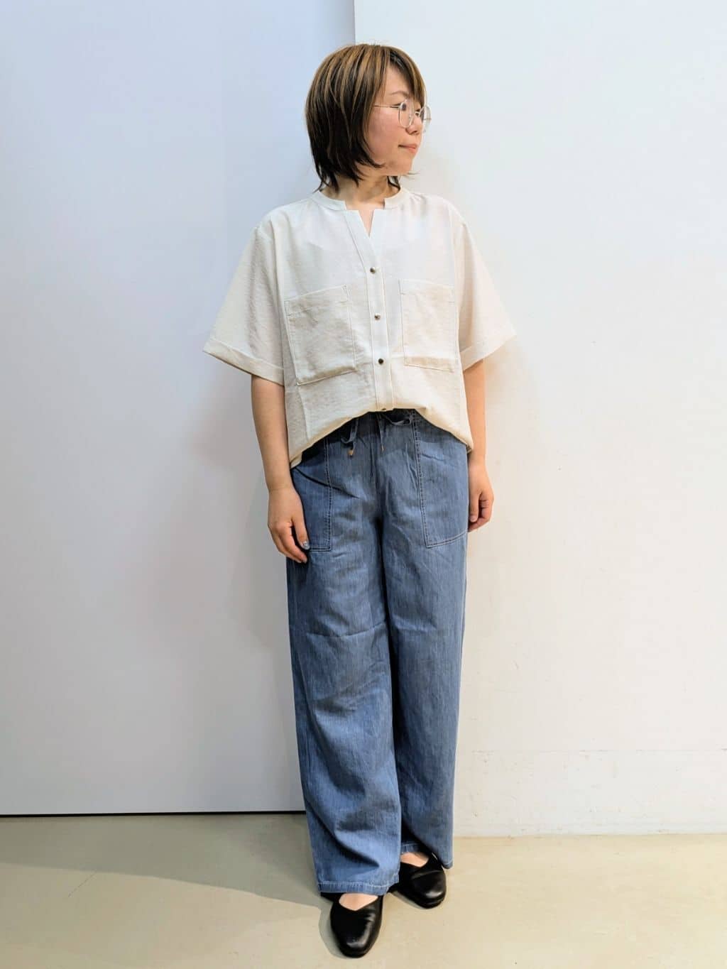 kotoさんの「THE SHOP TK｜ダブルポケット5分袖シャツ/体型カバー／洗濯機OK」を使ったコーディネート