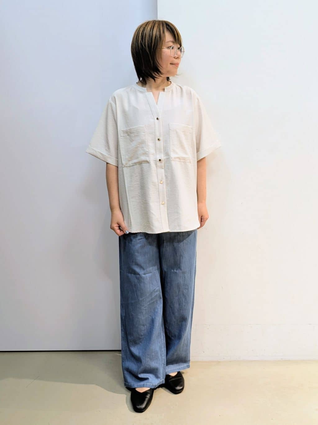 kotoさんの「THE SHOP TK｜ダブルポケット5分袖シャツ/体型カバー／洗濯機OK」を使ったコーディネート