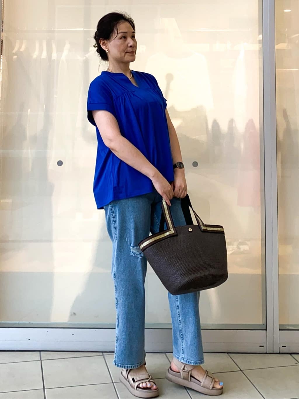Jeanさんの「OPAQUE.CLIP｜スキッパーフレアカットソー【接触冷感／洗濯機洗い可】」を使ったコーディネート