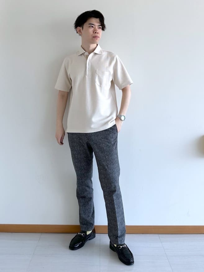イッシーさんの「TAKEO KIKUCHI｜【抗菌防臭／9色5サイズ展開】ハニカムメランジ ポロシャツ」を使ったコーディネート