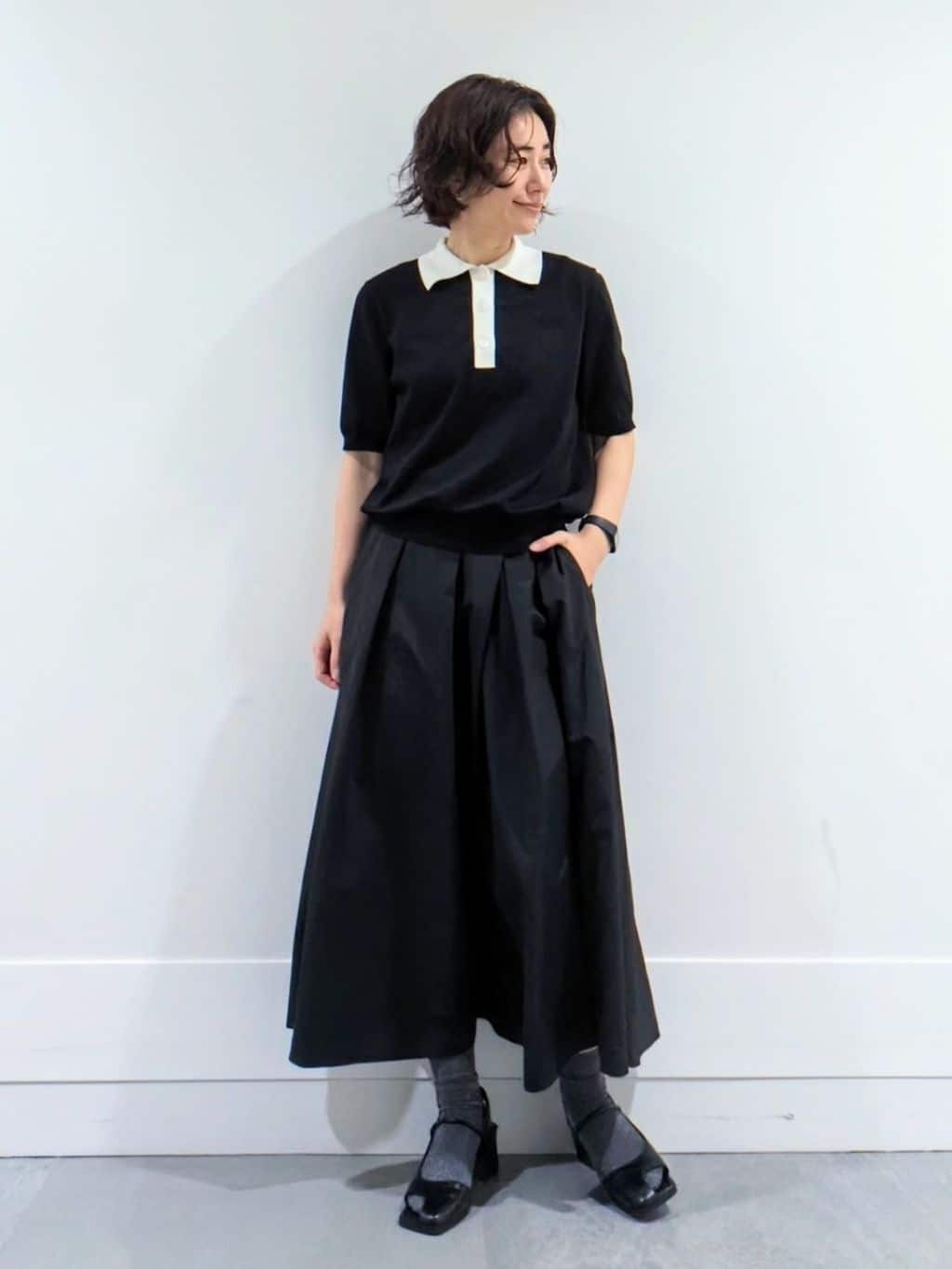 ミズタさんの「UNTITLED｜【トレンド/きれいめ】5分袖ポロニット」を使ったコーディネート