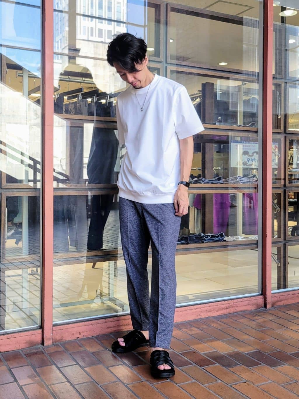 piroyaさんの「TAKEO KIKUCHI｜【抗菌防臭／5サイズ展開】ハイゲージポンチ Tシャツ」を使ったコーディネート