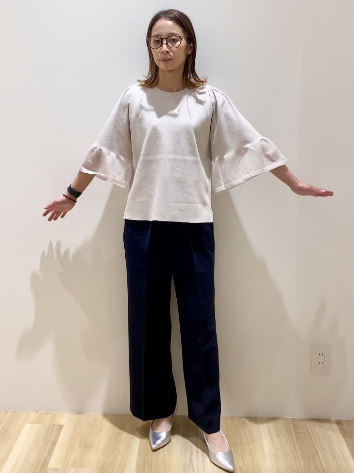 えりさんの「OPAQUE.CLIP｜《5色展開》シアーフレアスリーブニット【洗濯機洗い可】」を使ったコーディネート
