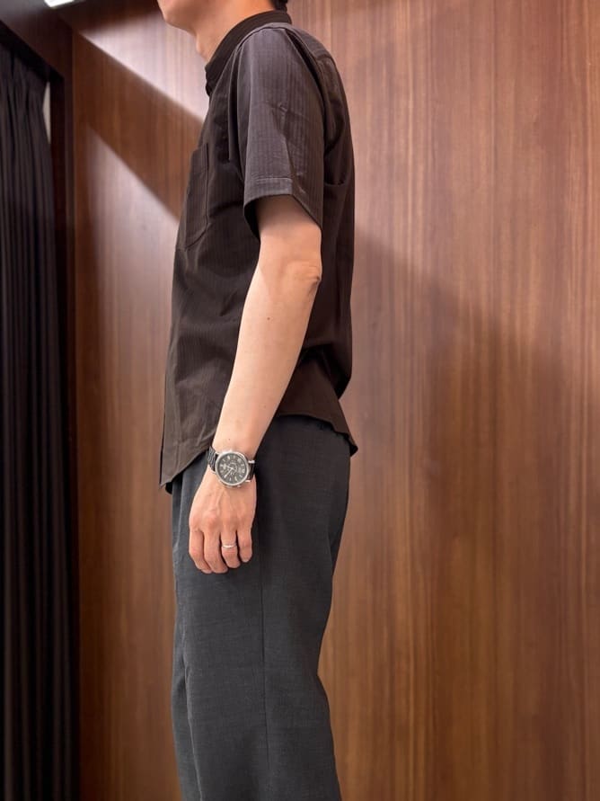 かたやまさんの「TAKEO KIKUCHI｜【COOL CITY WEAR】ストライプジャージ ボタンダウンシャツ /接触冷感」を使ったコーディネート