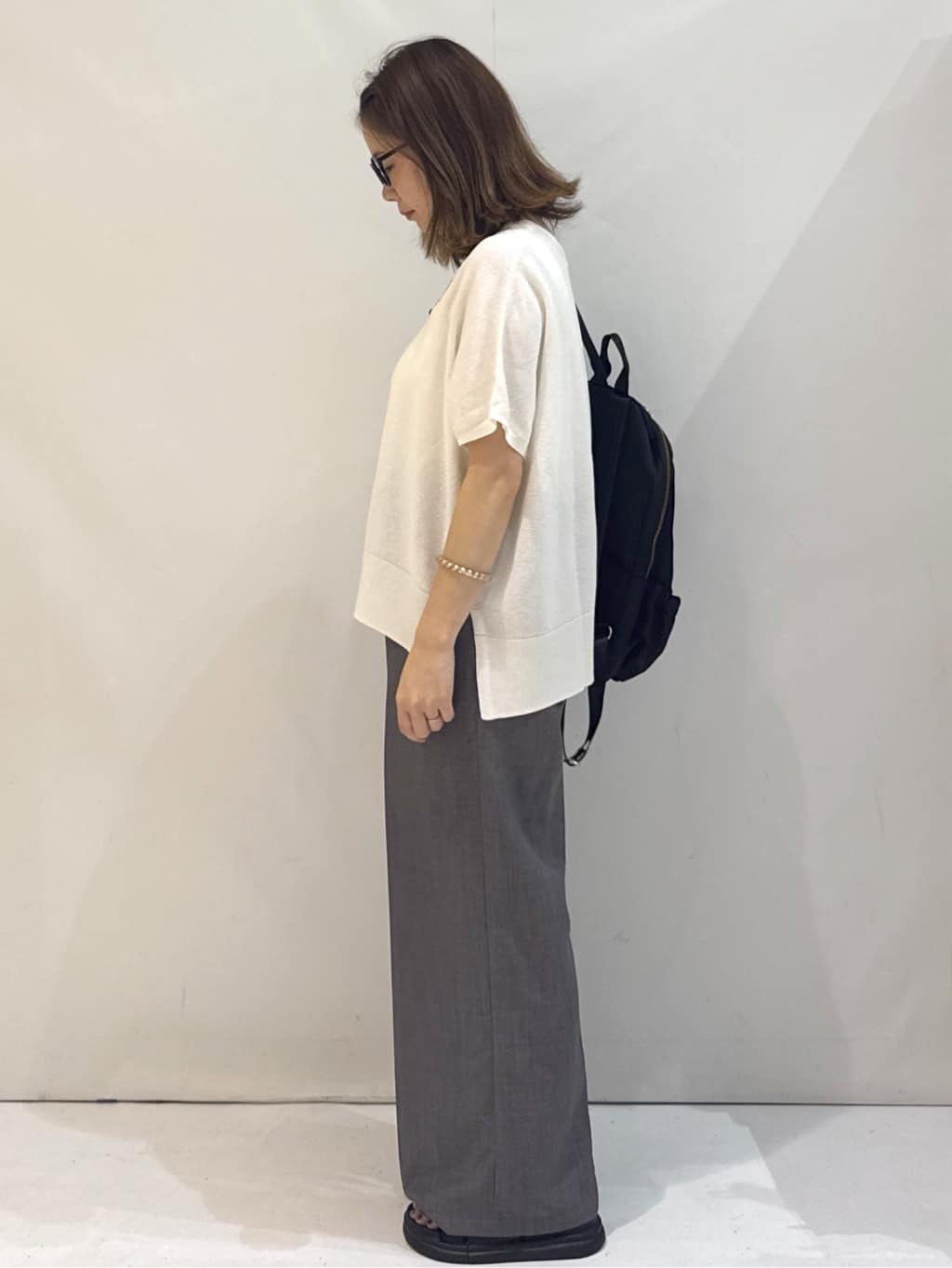やすさんの「OPAQUE.CLIP｜《5色展開／S-LLサイズ》リラクシーメッシュニット【洗濯機洗い可】」を使ったコーディネート