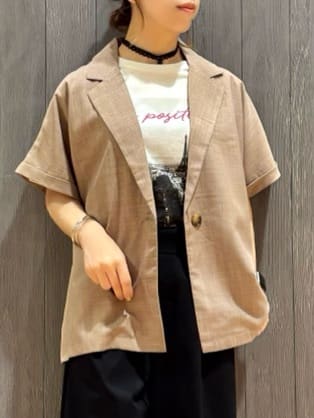 meiさんの「SHOO･LA･RUE｜【S-LL】さらりと着たい大人のための 麻調半袖ジャケット」を使ったコーディネート