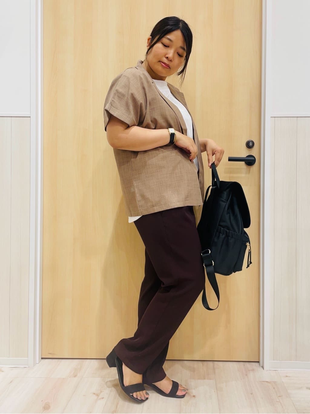 すーさんの「SHOO･LA･RUE｜【S-LL】さらりと着たい大人のための 麻調半袖ジャケット」を使ったコーディネート