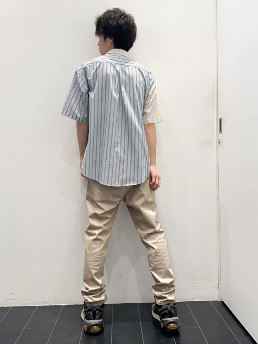 ちびちゃんさんの「THE SHOP TK｜ブロードパネルストライプ 半袖シャツ 洗濯機OK／サスティナブル素材」を使ったコーディネート