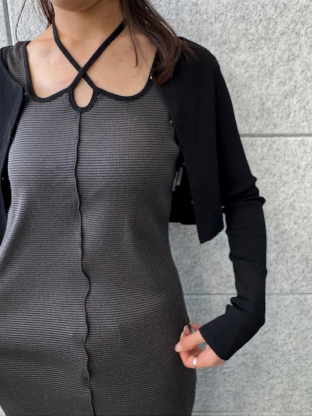 uchi__yamaさんの「CODE A｜【Cup-in】chic border jersey dress」を使ったコーディネート