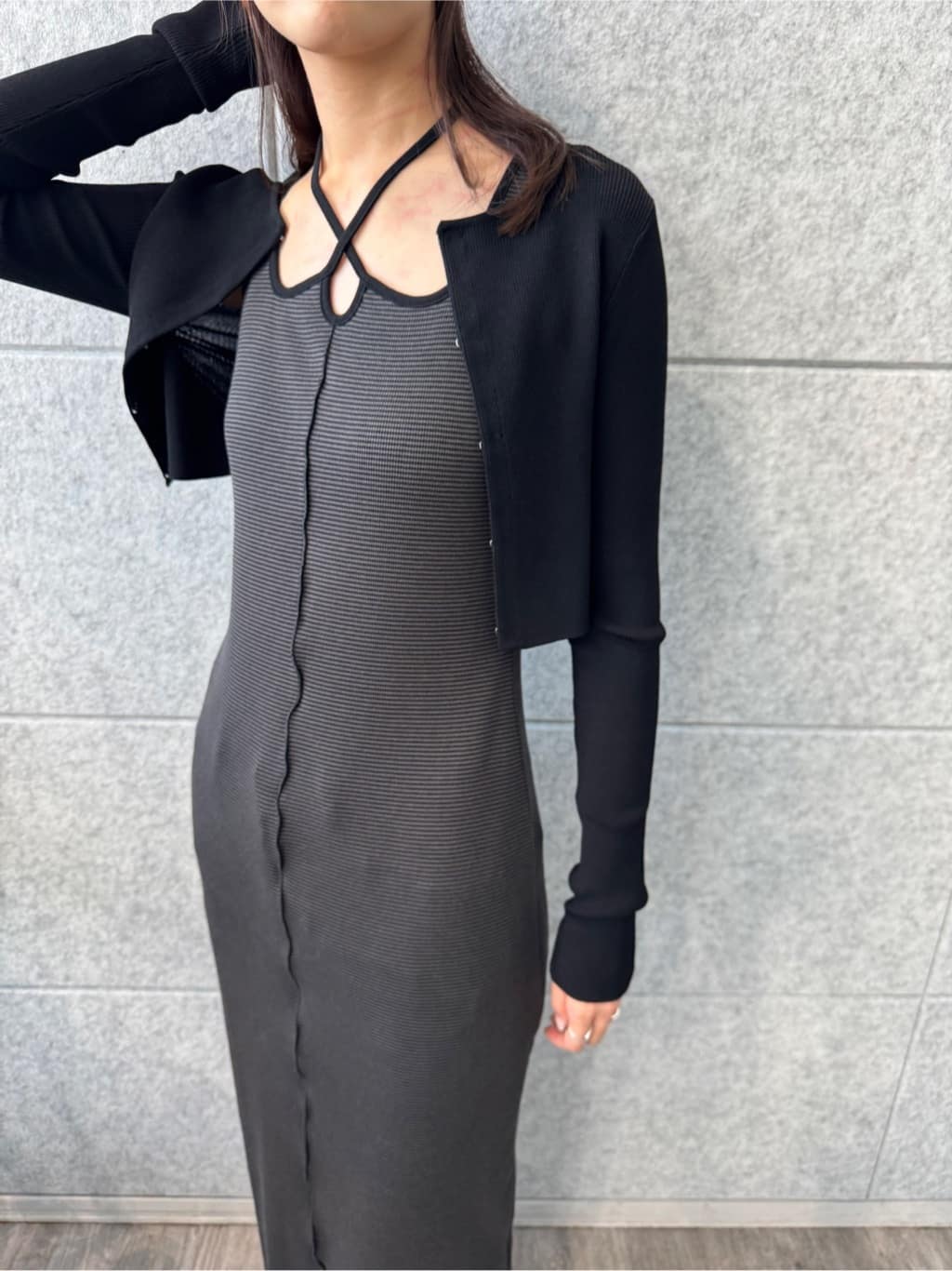 uchi__yamaさんの「CODE A｜【Cup-in】chic border jersey dress」を使ったコーディネート