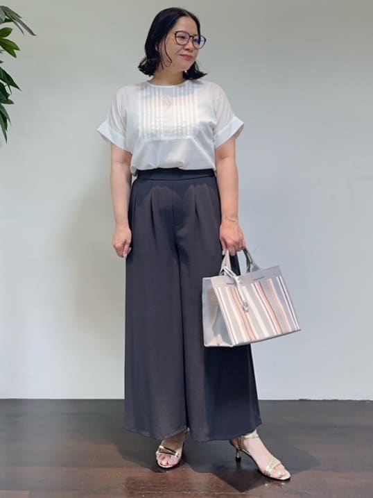 Asamiさんの「UNTITLED｜【手洗い可】マルチストライプニットバッグ」を使ったコーディネート