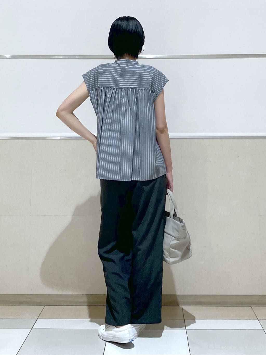 eriko さんの「Dessin｜【洗える】ストライプ柄ギャザーブラウス」を使ったコーディネート