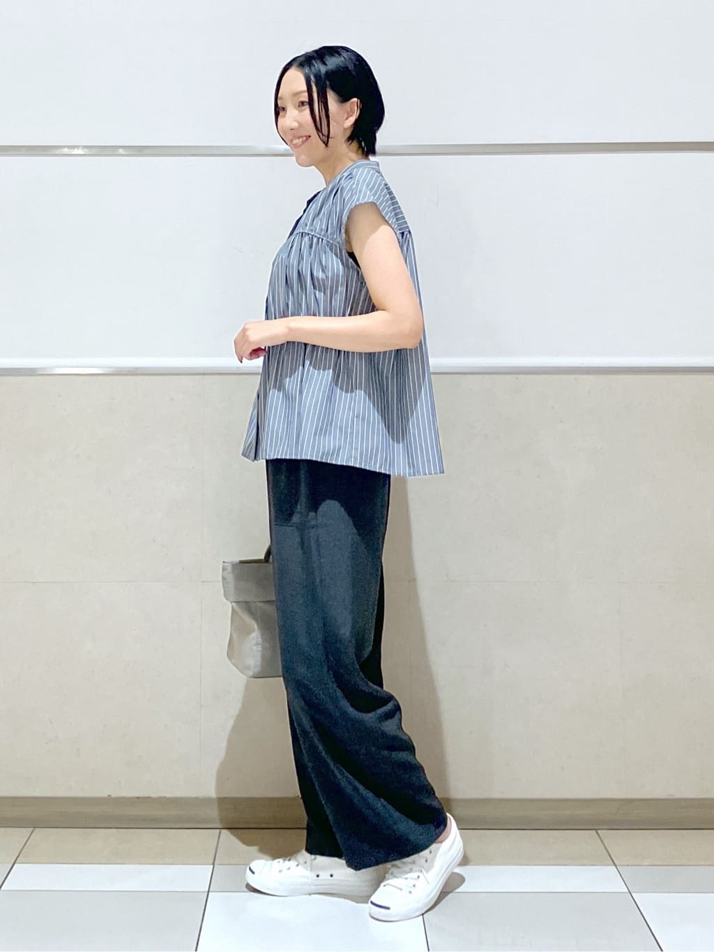 eriko さんの「Dessin｜【洗える】ストライプ柄ギャザーブラウス」を使ったコーディネート