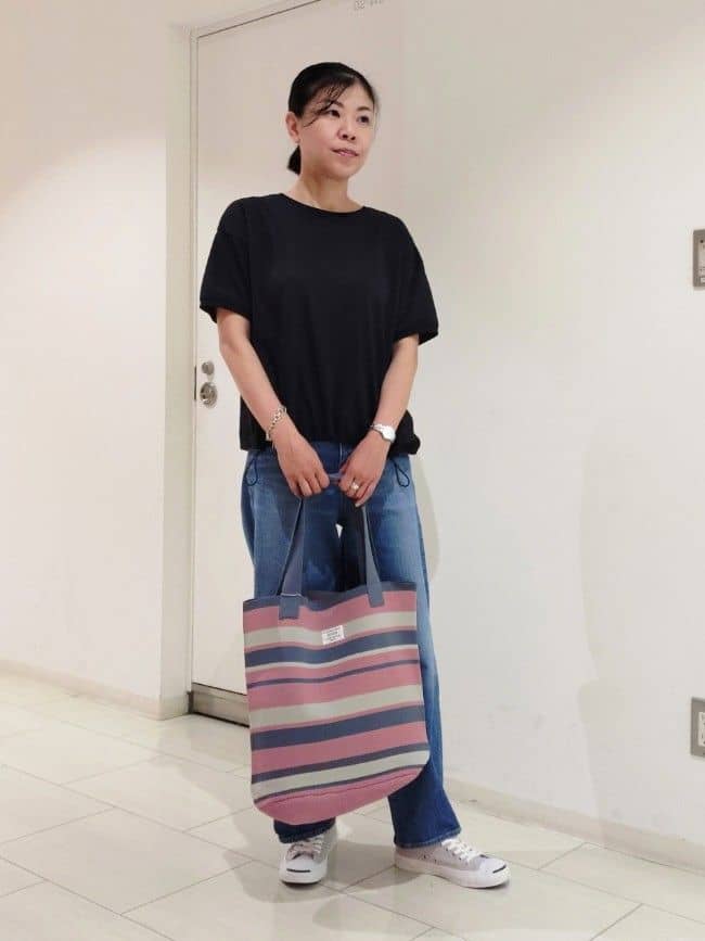 WATAさんの「Dessin｜【マシンウォッシャブル・A4収納可】ランダムボーダーニットBAG」を使ったコーディネート