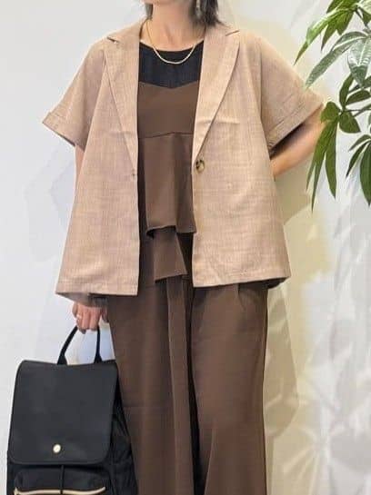 misakiさんの「SHOO･LA･RUE｜【S-LL】さらりと着たい大人のための 麻調半袖ジャケット」を使ったコーディネート