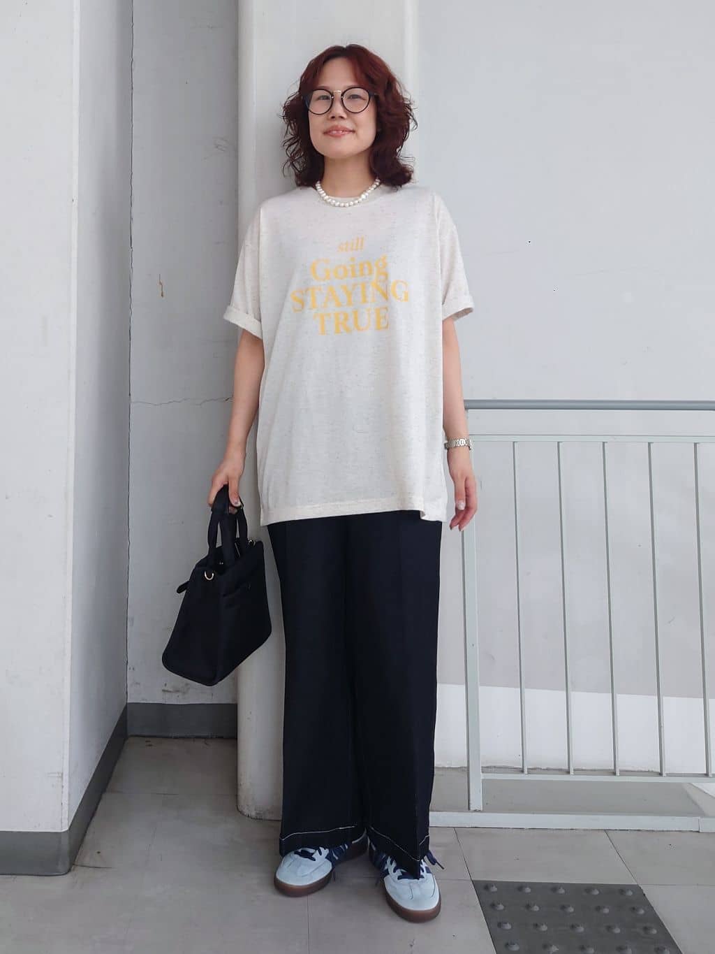 maruさんの「THE SHOP TK｜ポリ麻プリント半袖Tシャツ【洗濯機OK】」を使ったコーディネート