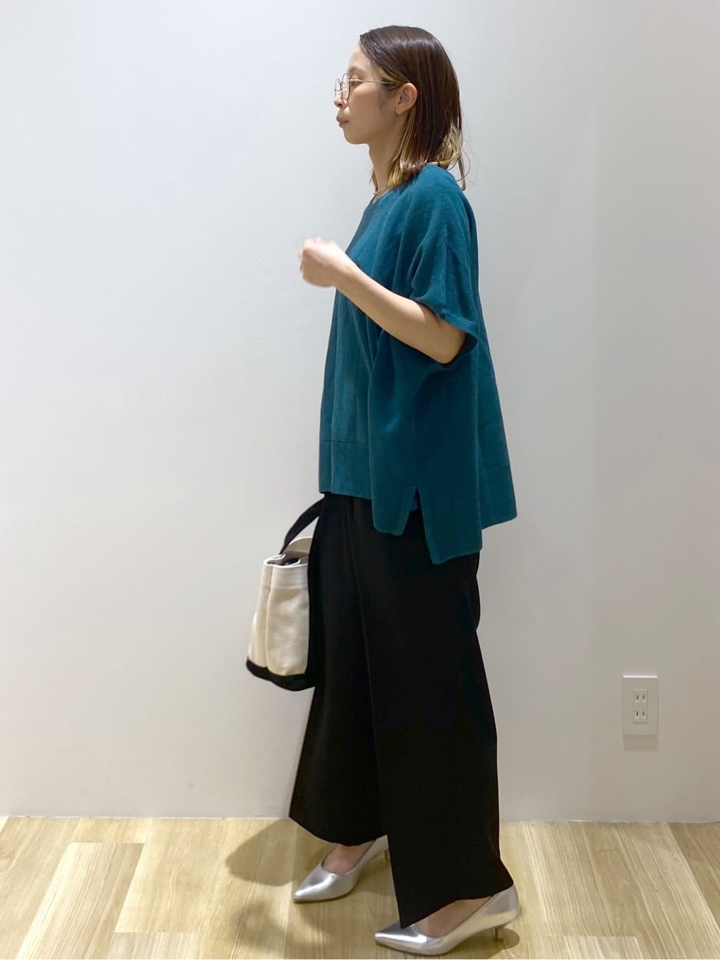 えりさんの「OPAQUE.CLIP｜《5色展開／S-LLサイズ》リラクシーメッシュニット【洗濯機洗い可】」を使ったコーディネート