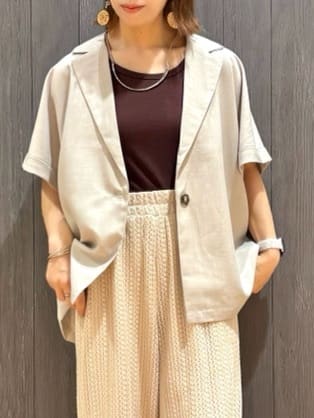 meiさんの「SHOO･LA･RUE｜【S-LL】さらりと着たい大人のための 麻調半袖ジャケット」を使ったコーディネート