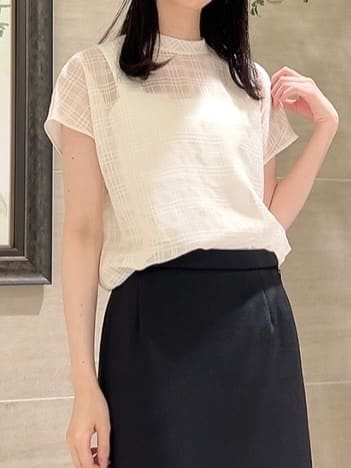 sechiさんの「UNTITLED｜【シアー】チェックスタンドネックブラウス」を使ったコーディネート