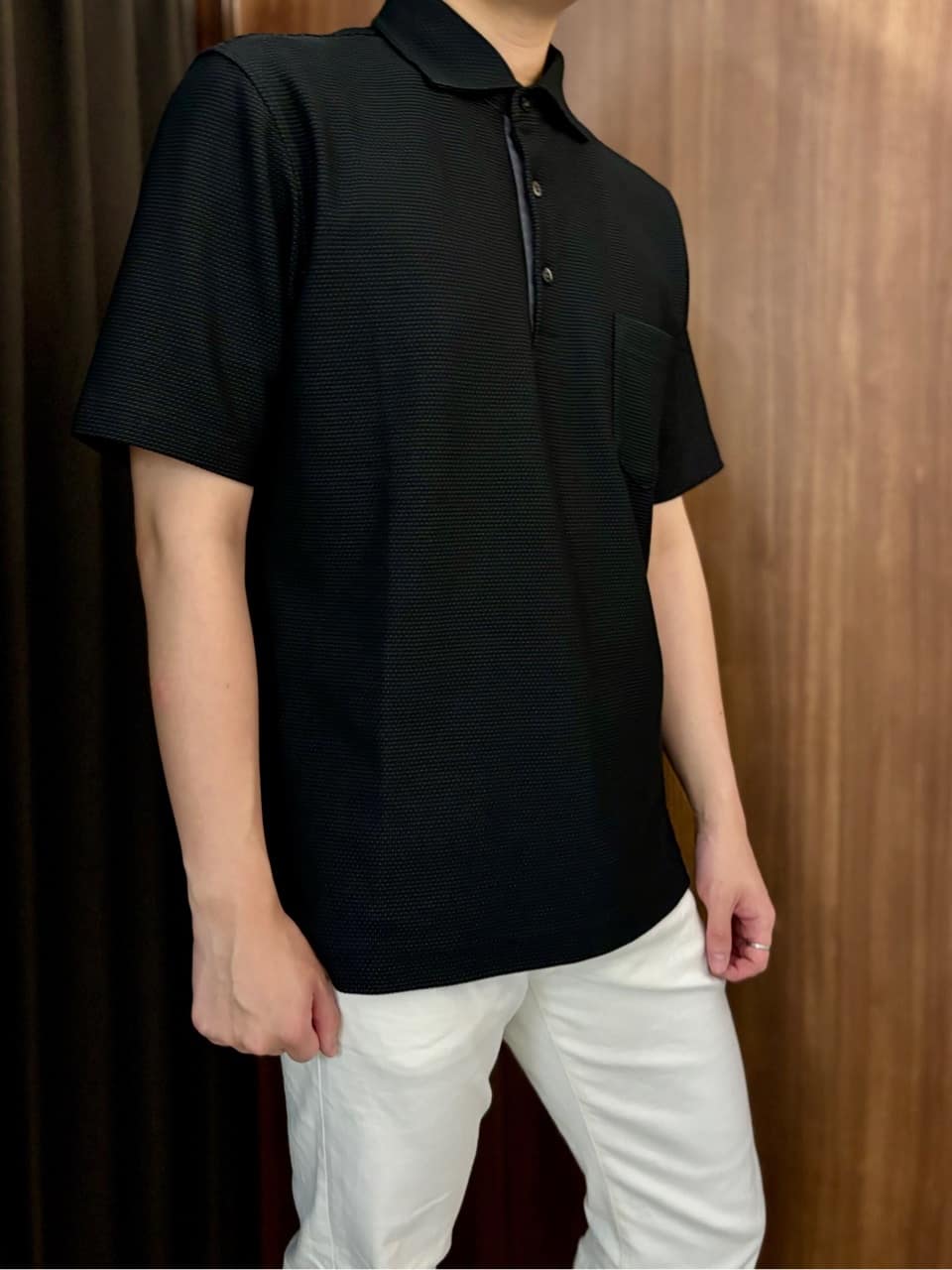中村さんの「TAKEO KIKUCHI｜【抗菌防臭／9色5サイズ展開】ハニカムメランジ ポロシャツ」を使ったコーディネート