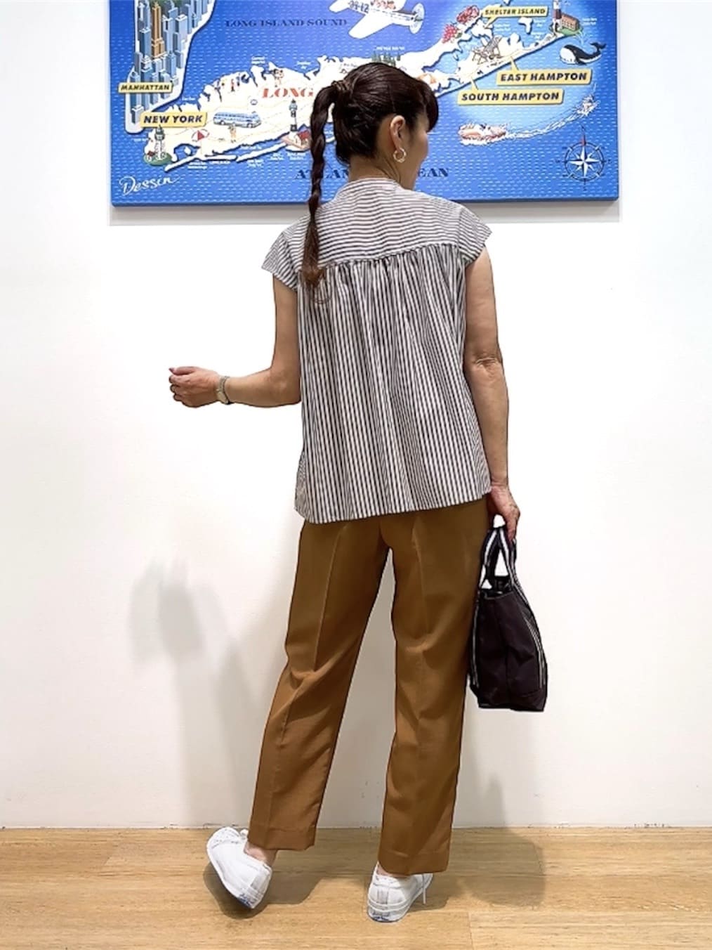 Yasucoさんの「Dessin｜【洗える】ストライプ柄ギャザーブラウス」を使ったコーディネート