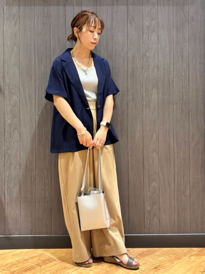 meiさんの「SHOO･LA･RUE｜【S-LL】さらりと着たい大人のための 麻調半袖ジャケット」を使ったコーディネート