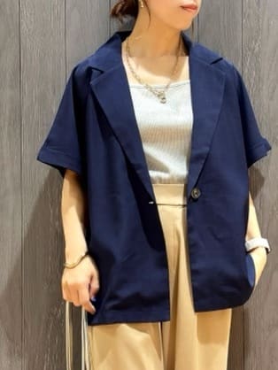 meiさんの「SHOO･LA･RUE｜【S-LL】さらりと着たい大人のための 麻調半袖ジャケット」を使ったコーディネート