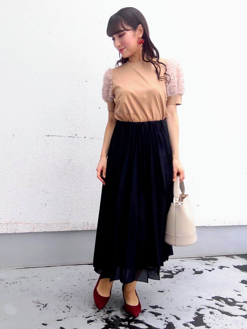 keinaさんの「SunaUna｜【チュール袖】パフスリーブカットソー」を使ったコーディネート