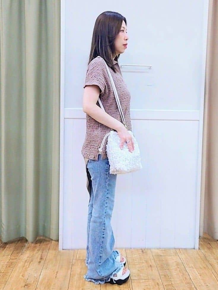 nao.さんの「SHOO･LA･RUE｜【S-LL】一枚で着映え フレンチスリーブ ポロスキッパートップス」を使ったコーディネート