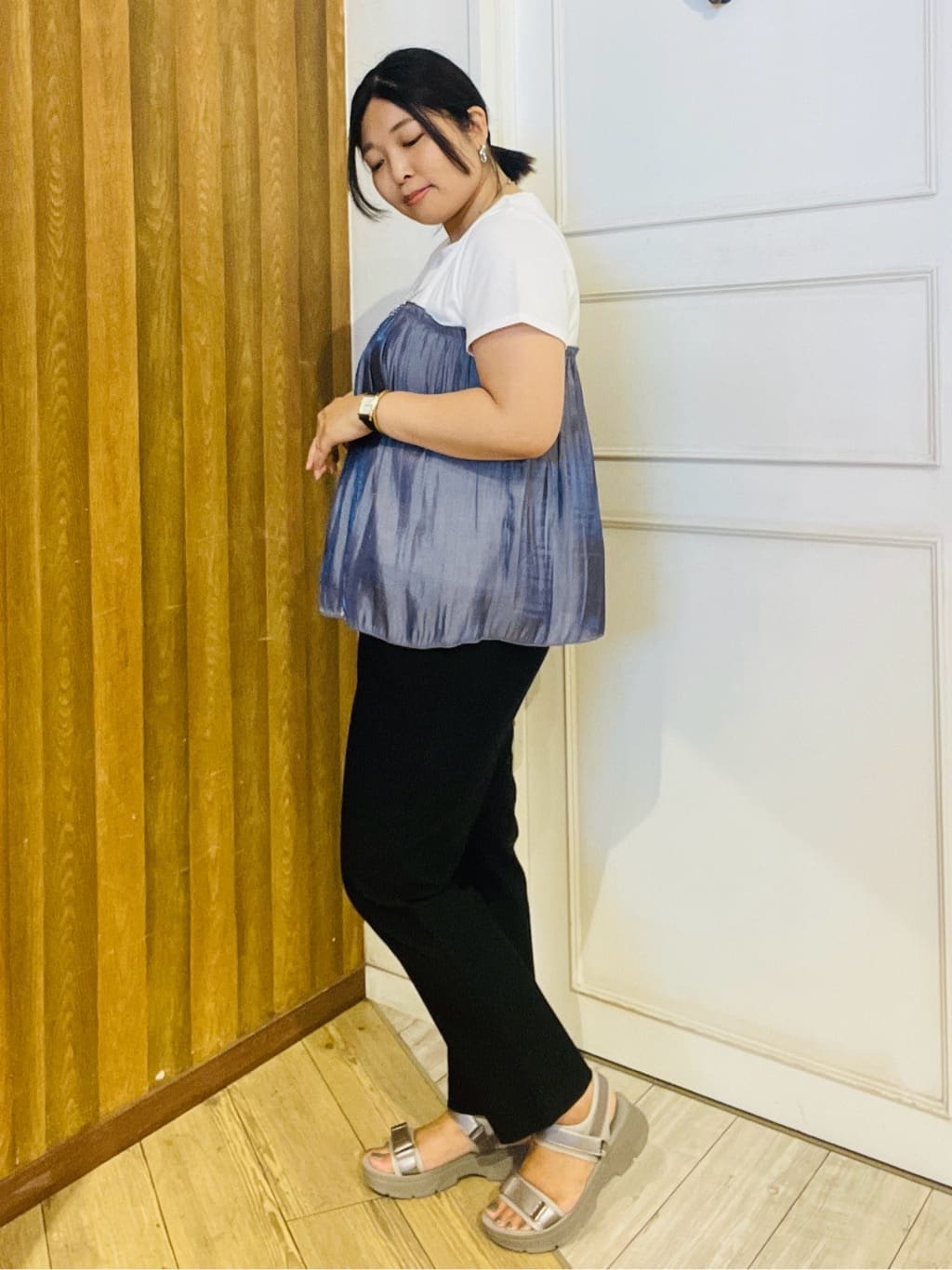 すーさんの「SHOO･LA･RUE｜【洗える/S-LL/美脚シルエット】ハイパーストレッチ テーパードパンツ」を使ったコーディネート