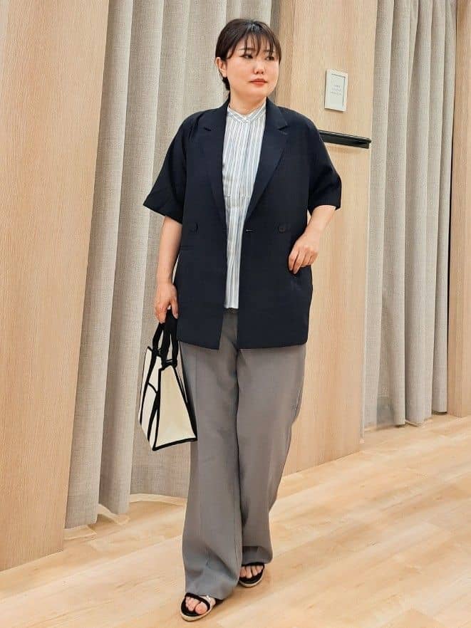 ふるさんの「grove｜軽やかに羽織れて、きちんと見え ハーフスリーブテーラードジャケット」を使ったコーディネート