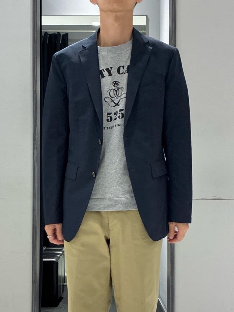 わいずみさんの「TAKEO KIKUCHI｜【抗菌防臭】COOL DOTS（R）ドビープリント ジャケット」を使ったコーディネート