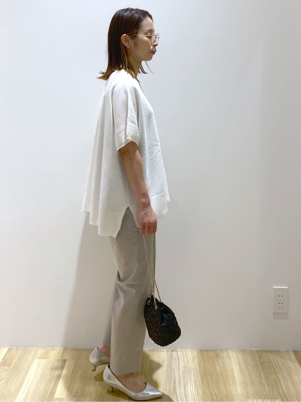 えりさんの「OPAQUE.CLIP｜《5色展開／S-LLサイズ》リラクシーメッシュニット【洗濯機洗い可】」を使ったコーディネート