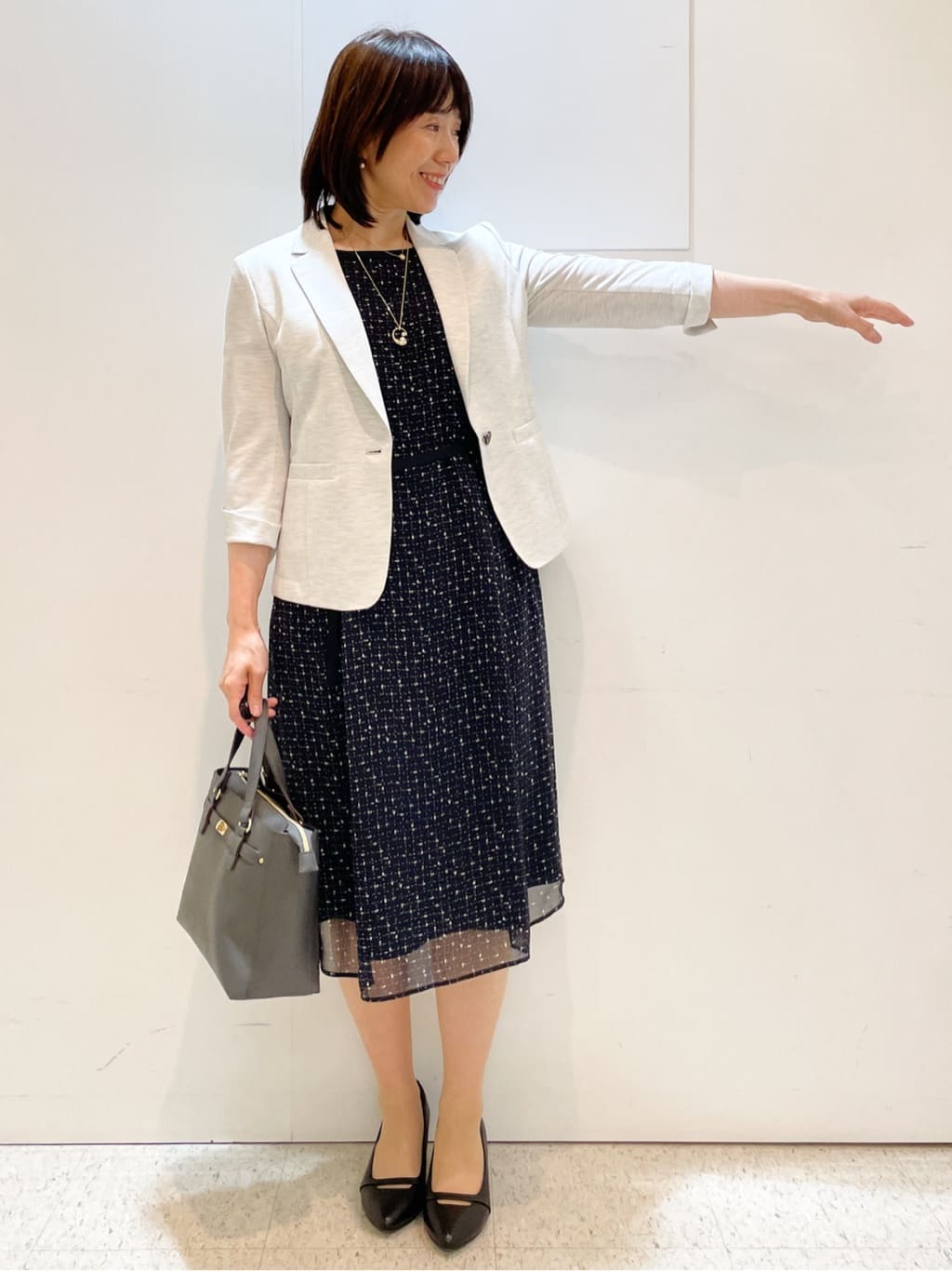 めいさんの「Reflect｜【WEB先行カラーあり／マシンウォッシュ可／ナローベルト付き】オフボディツイードチェックワンピース」を使ったコーディネート