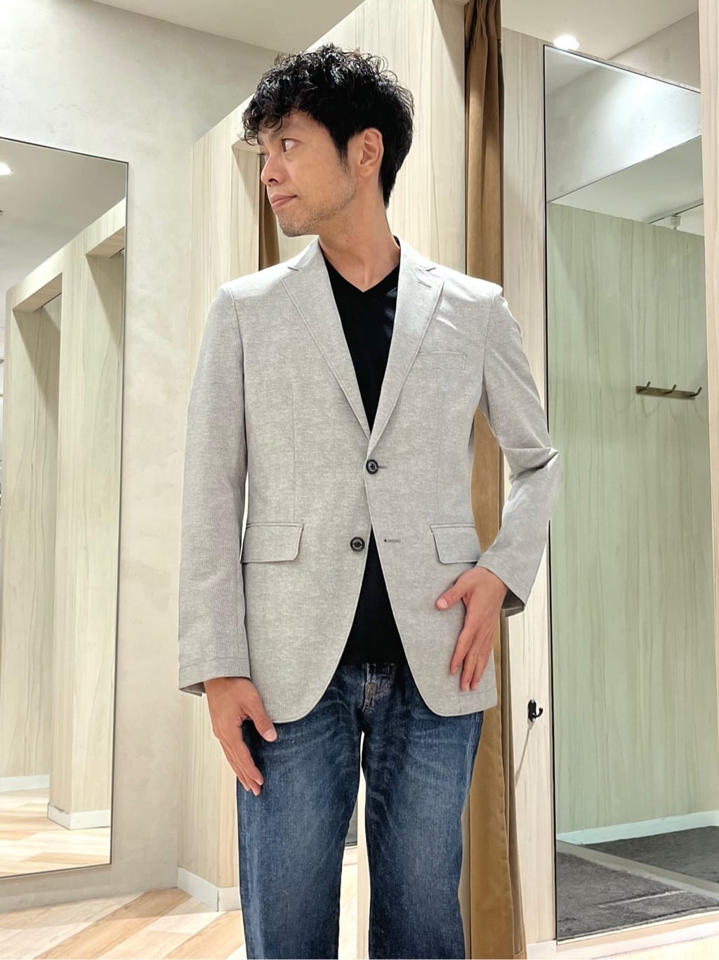 URAさんの「TAKEO KIKUCHI｜【抗菌防臭】COOL DOTS（R）ドビープリント ジャケット」を使ったコーディネート