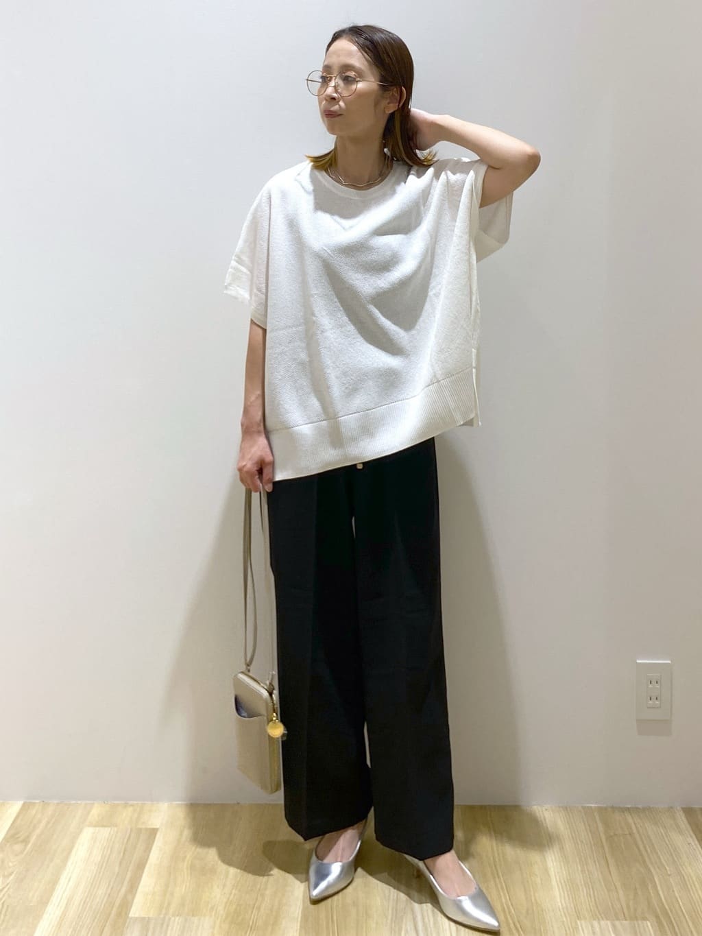 えりさんの「OPAQUE.CLIP｜美脚イージーワイドパンツ【防シワ／洗濯機洗い可／抗ピル／ストレッチ】《丈が選べる／SS-LLサイズ／」を使ったコーディネート