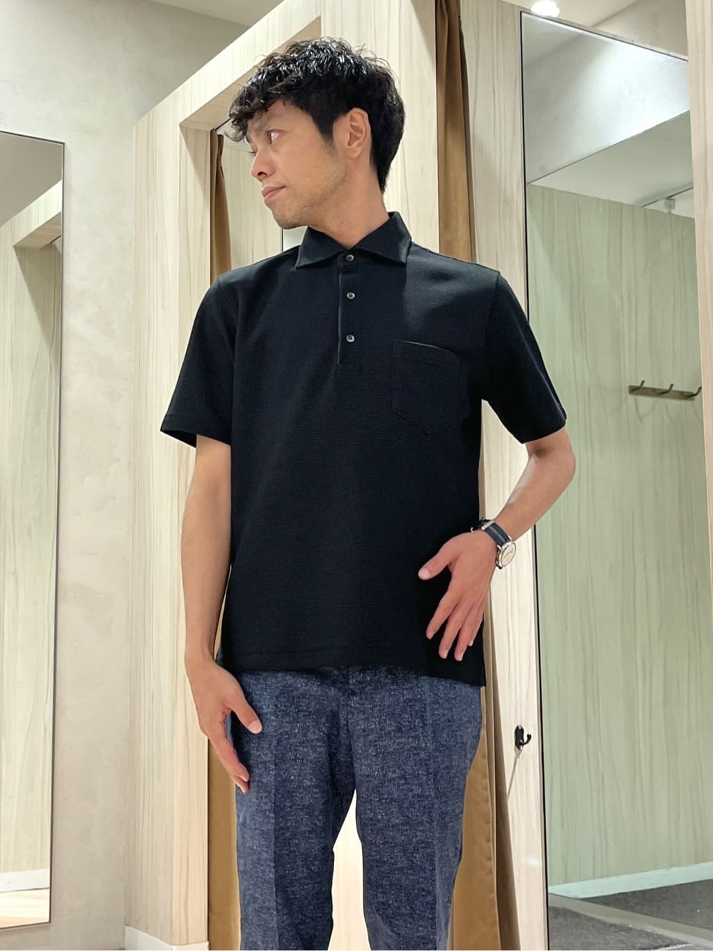URAさんの「TAKEO KIKUCHI｜【抗菌防臭／9色5サイズ展開】ハニカムメランジ ポロシャツ」を使ったコーディネート