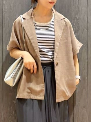 meiさんの「SHOO･LA･RUE｜【S-LL】さらりと着たい大人のための 麻調半袖ジャケット」を使ったコーディネート